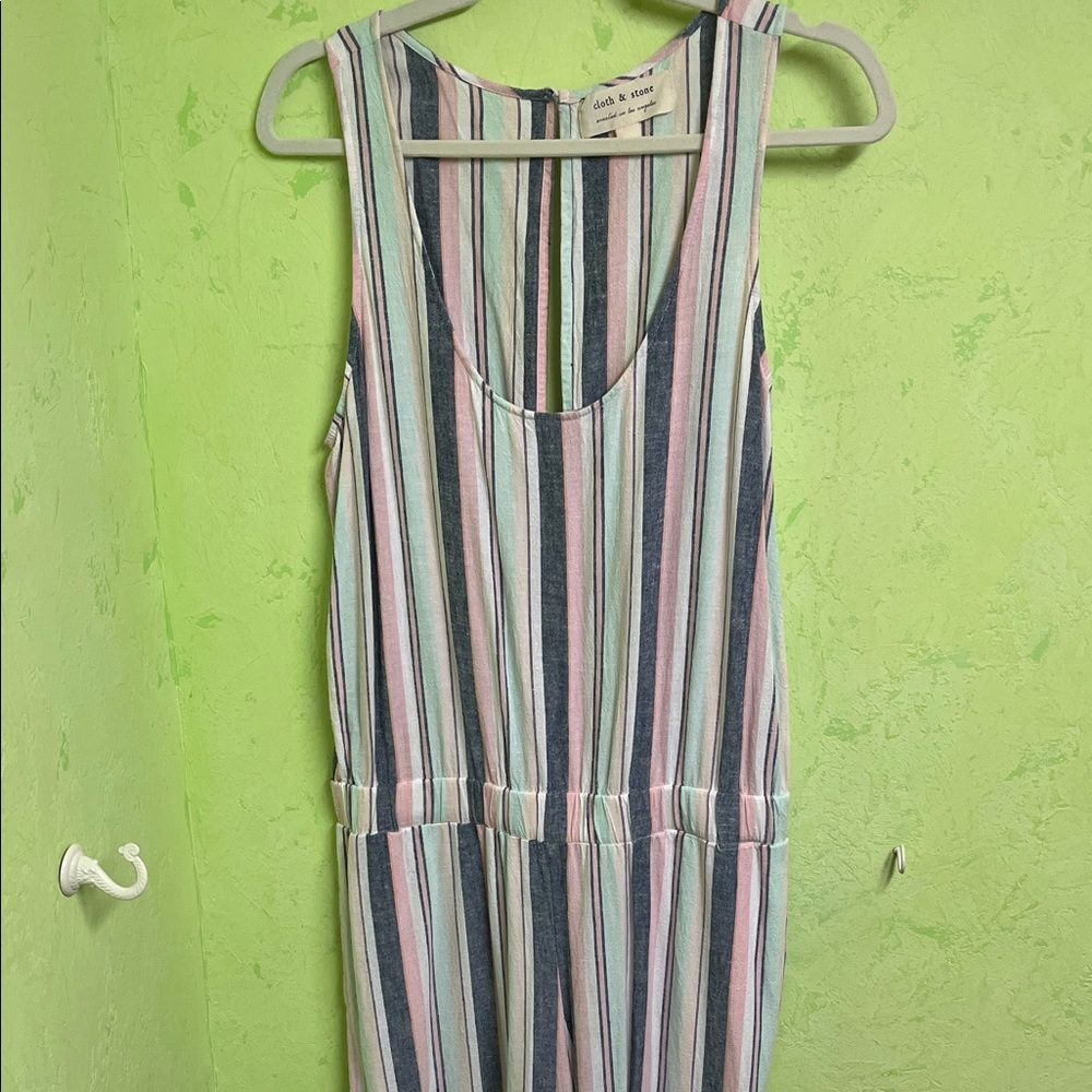 Cloth & Stone Linen Jumpsuit Stripes Wide Leg